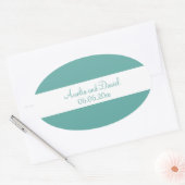 Blauwgroen en witte gepersonaliseerde bruiloft Sti Ovale Sticker (Envelop)