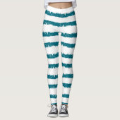 Blauwgroen en witte gestreepte Abstracte Leggings (Voorkant)
