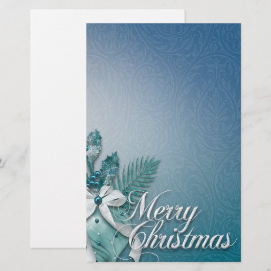 Blauwgroen en witte kerst-sierans briefpapier (Voorkant / Achterkant)