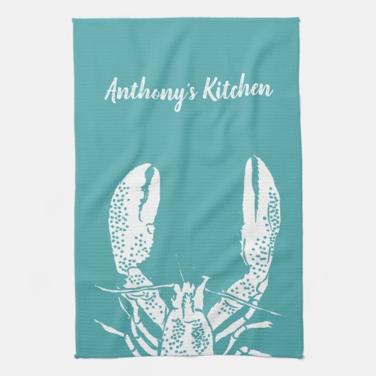 Blauwgroen en witte kreeft, persoonlijk geïndividu theedoek (Verticaal)