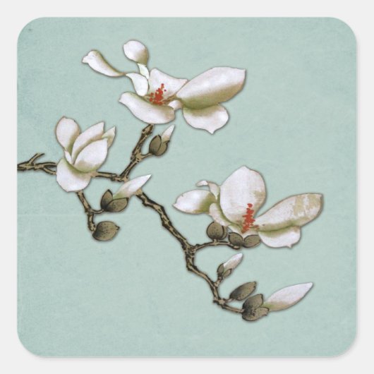 Blauwgroen en witte Magnolia Envelope Seals Vierkante Sticker (Voorkant)