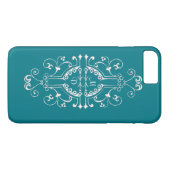 Blauwgroen en Witte Monogram iPhone Case (Achterkant (Horizontaal))