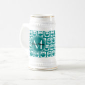 Blauwgroen en witte monogrammen bierpul (Voorkant links)