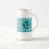 Blauwgroen en witte monogrammen bierpul (Voorkant rechts)