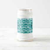 Blauwgroen en witte monogrammen bierpul (Center)