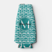 Blauwgroen en witte monogrammen flesjeskoeler (Voorkant)