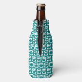 Blauwgroen en witte monogrammen flesjeskoeler (Fles Achterkant)