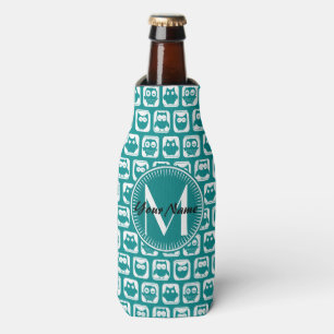 Blauwgroen en witte monogrammen flesjeskoeler