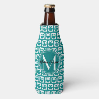 Blauwgroen en witte monogrammen flesjeskoeler