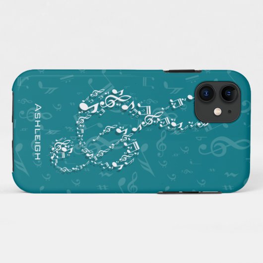 Blauwgroen en Witte Muzieknoten Reinigingsproducte Case-Mate iPhone Case (Achterkant (horizontaal))