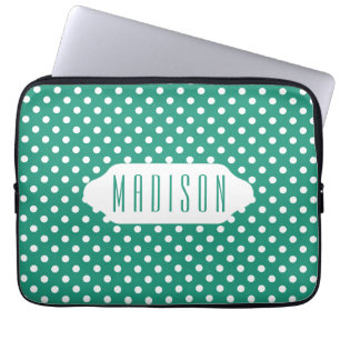 Blauwgroen en witte poka punten, aangepaste laptop sleeve