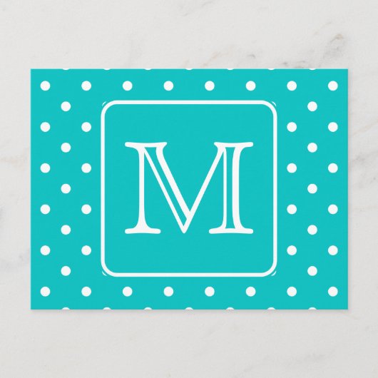 Blauwgroen en witte poka-vlek. Aangepast monogram. Briefkaart (Voorkant)