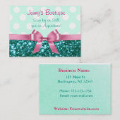Blauwgroen en witte pokadop met roze pols en glitt visitekaartje (Voorkant / Achterkant)