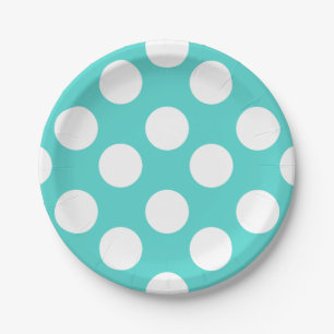 Blauwgroen en witte Polka Dot Paper Borden Papieren Bordje