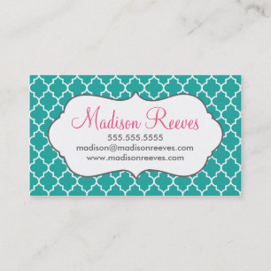 Blauwgroen en witte Quatrefoil Business Card Templ Visitekaartje