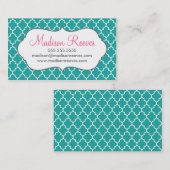 Blauwgroen en witte Quatrefoil Business Card Templ Visitekaartje (Voorkant / Achterkant)