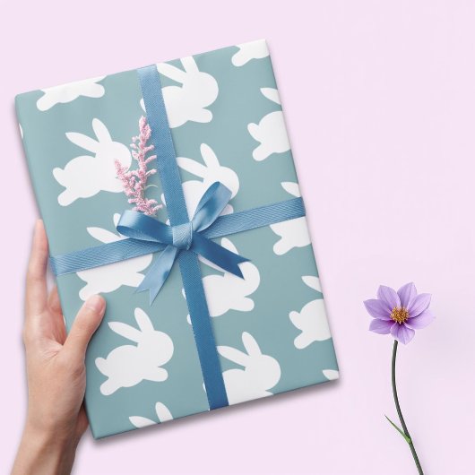 Blauwgroen en witte rasterpatroonbeelden cadeaupapier