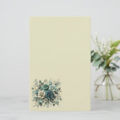 Blauwgroen en witte rozen briefpapier (Staand voorkant)