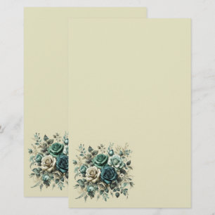 Blauwgroen en witte rozen briefpapier