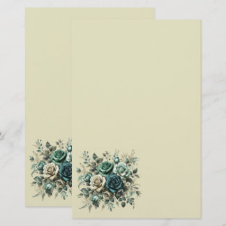 Blauwgroen en witte rozen briefpapier