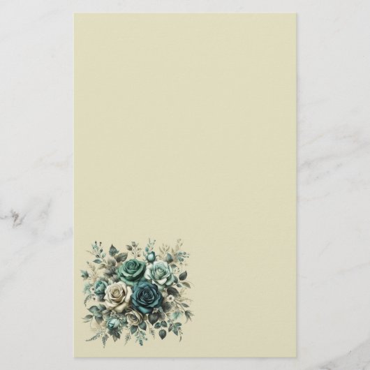 Blauwgroen en witte rozen briefpapier (Voorkant)