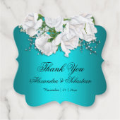 Blauwgroen en witte rozen Elegante bruiloft Bedankjes Labels (Voorkant)