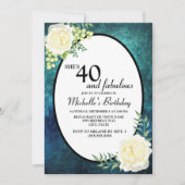 Blauwgroen en witte rozen Grafieken 40e verjaardag Kaart (Voorkant)
