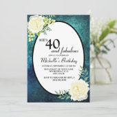 Blauwgroen en witte rozen Grafieken 40e verjaardag Kaart (Staand voorkant)