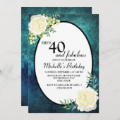 Blauwgroen en witte rozen Grafieken 40e verjaardag Kaart (Voorkant / Achterkant)