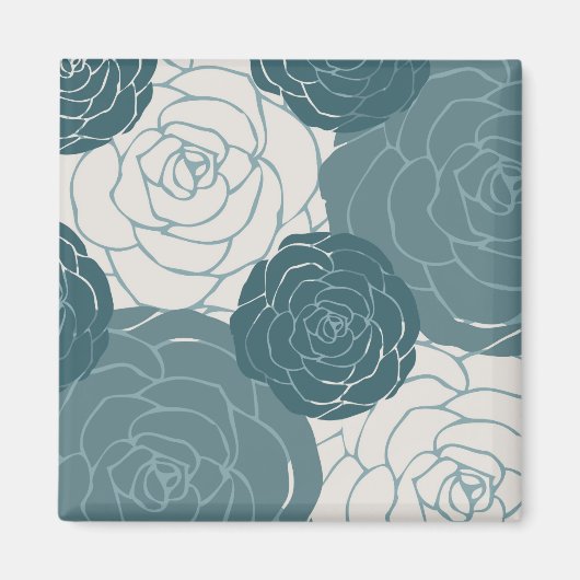 Blauwgroen en witte rozen magneet (Voorkant)