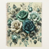 Blauwgroen en witte rozen planner (Voorkant)