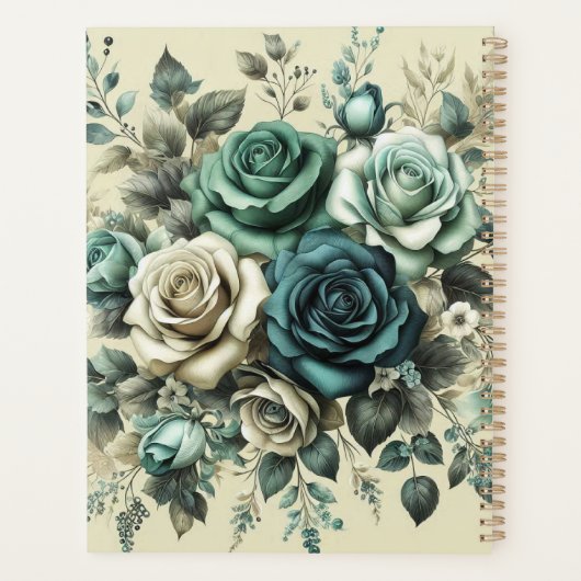 Blauwgroen en witte rozen planner (Achterkant)