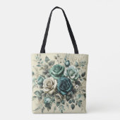 Blauwgroen en witte rozen tote bag (Achterkant)