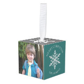 Blauwgroen en Witte Sneeuwvlok Kerstfoto Decoratie (Voorkant hoekig)