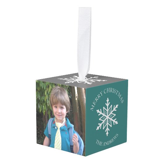 Blauwgroen en Witte Sneeuwvlok Kerstfoto Decoratie (Voorkant hoekig)