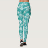Blauwgroen en witte sneeuwvlokken Winter Wonderlan Leggings (Achterkant)