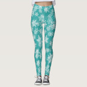 Blauwgroen en witte sneeuwvlokken Winter Wonderlan Leggings (Voorkant)