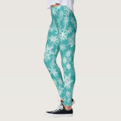 Blauwgroen en witte sneeuwvlokken Winter Wonderlan Leggings (Links)