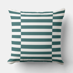 Blauwgroen en witte stapellijnen kussen