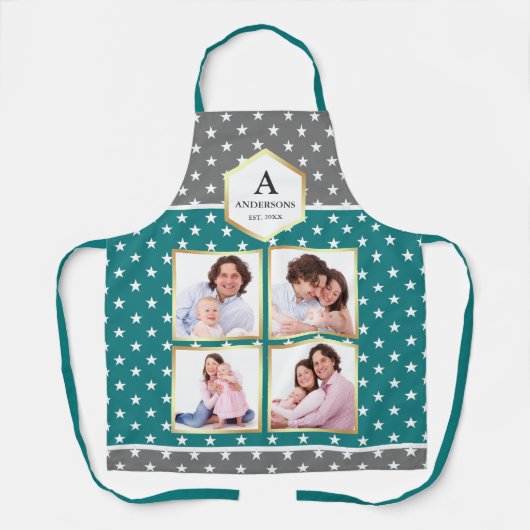 Blauwgroen en witte staren Patroonfotocollage Schort (Voorkant)