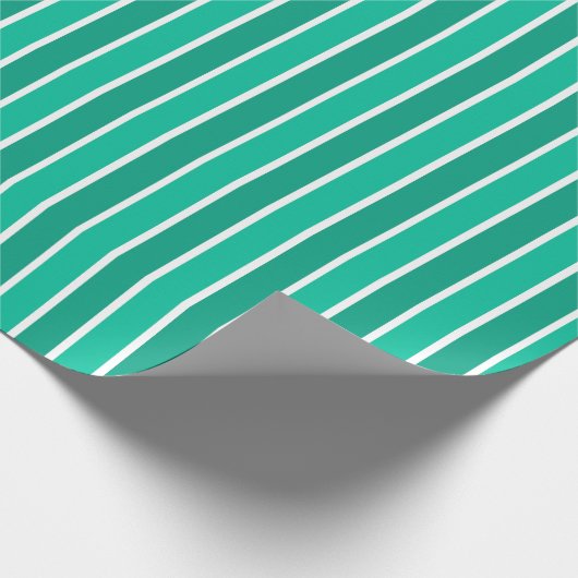 Blauwgroen en witte strepen cadeaupapier (Hoek)