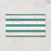Blauwgroen en witte strepen, Confetti diapluierspo Informatiekaartje (Achterkant)