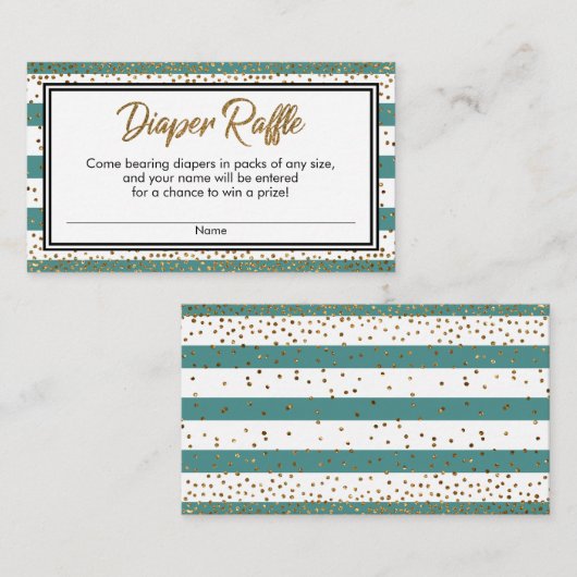 Blauwgroen en witte strepen, Confetti diapluierspo Informatiekaartje (Voorkant / Achterkant)