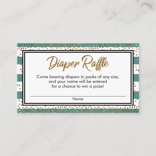 Blauwgroen en witte strepen, Confetti diapluierspo Informatiekaartje (Voorkant)