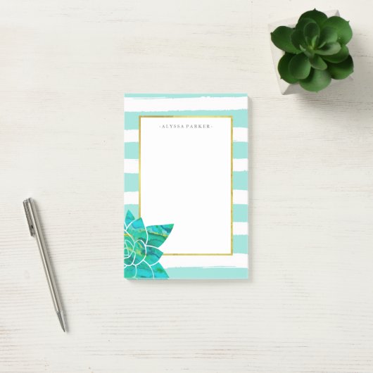 Blauwgroen en witte strepen met Waterverf Succulen Post-it® Notes (Kantoor)
