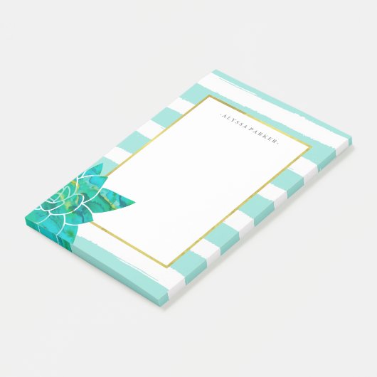 Blauwgroen en witte strepen met Waterverf Succulen Post-it® Notes (Schuin)