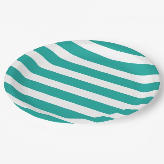 Blauwgroen en witte strepen papieren bordje (Gekanteld)
