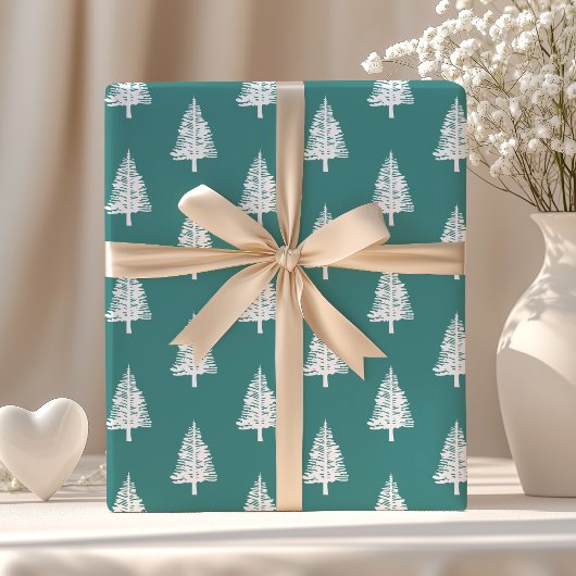 Blauwgroen en witte tinnen kerst cadeaupapier