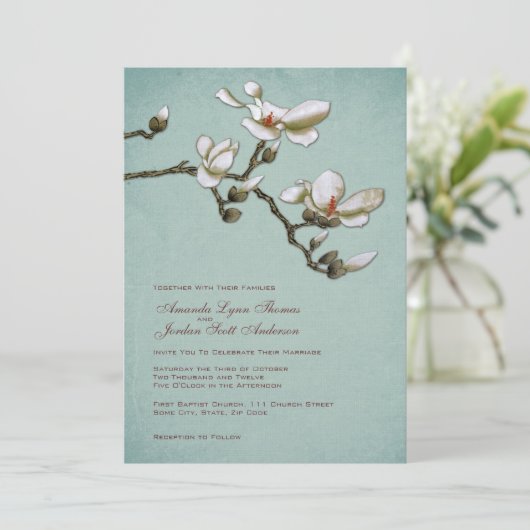 Blauwgroen en witte uitnodiging tot weddenschap (Staand voorkant)