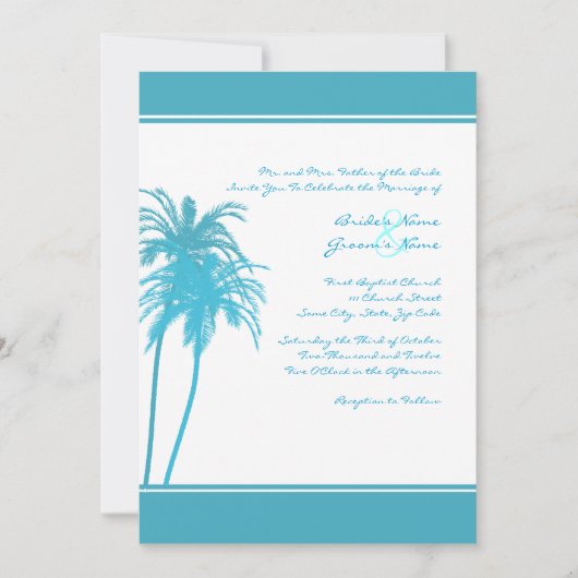 Blauwgroen en witte uitnodiging voor tropische pal (Voorkant)